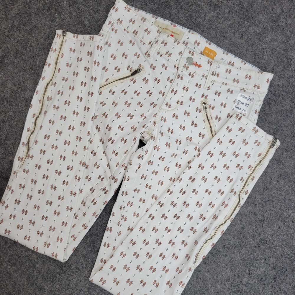 Anthropologie Jeans Womens 25 White Printed Skinny Stretch Boho‎ Minimalist Y2K